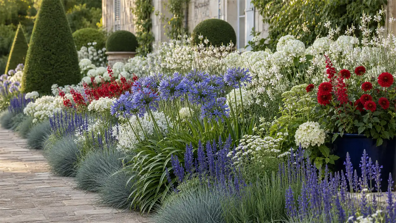 Massif bleu blanc rouge inspiré du drapeau français au jardin