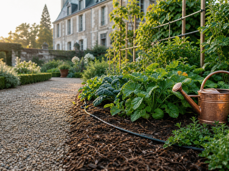 Illustration de jardin de caractere pour Meilleur horaire d&rsquo;arrosage selon la saison : matin, soir ou nuit ?