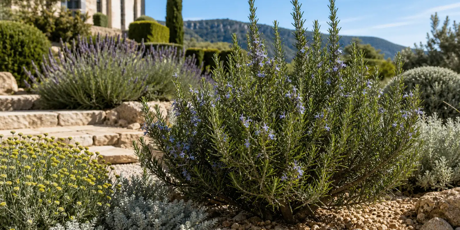 Romarin fleuri dans un massif sec mediterraneen