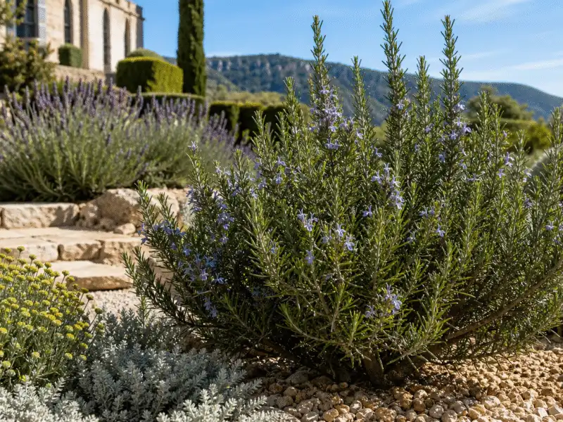 Romarin fleuri dans un massif sec mediterraneen