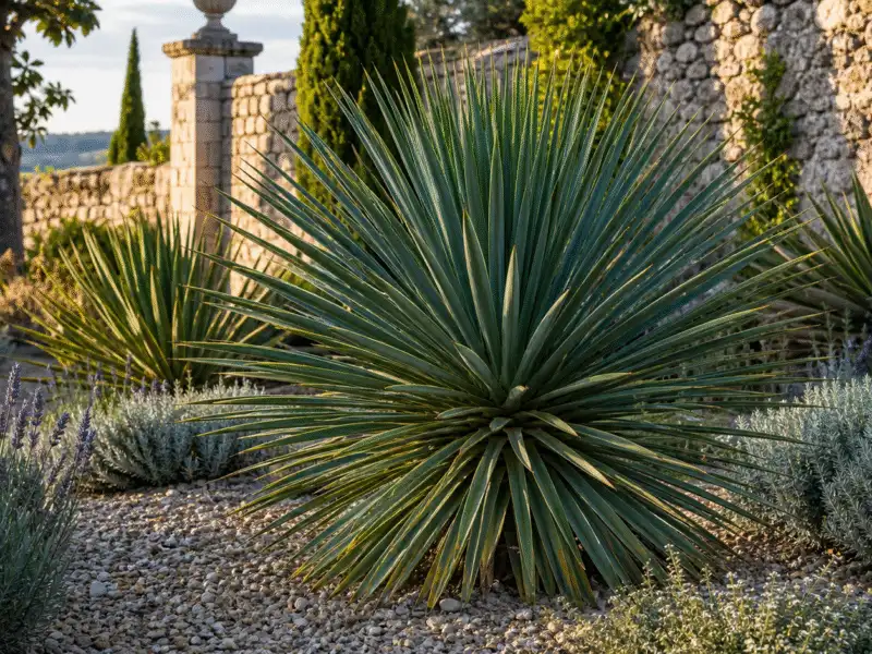 Yucca architectural dans un jardin sec de chateau